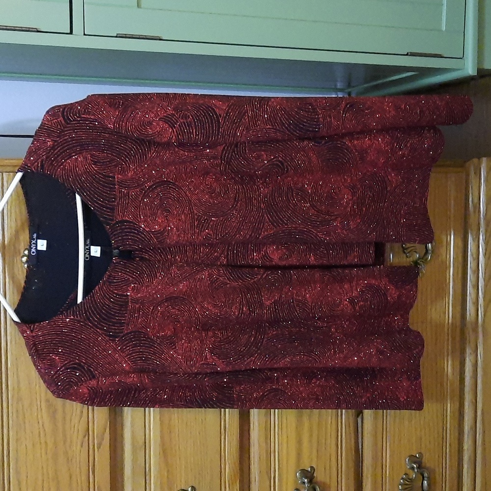 Onyx Nite Red & Black Glitter Cardigan Set